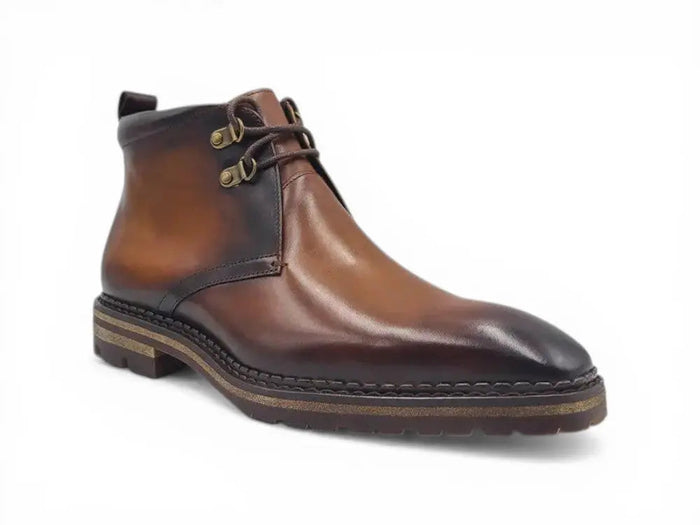 Carrucci Chukka Boot: Luxury Calfskin Lug Sole Ankle Boot