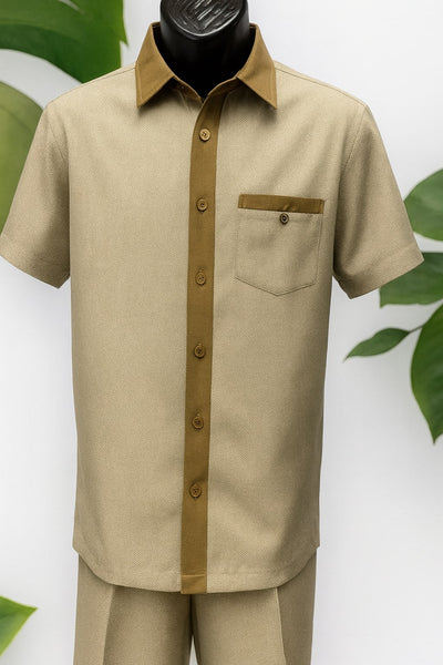 Mens Camel Beige Houndstooth Short Sleeve Walking Suit 1   - from alligatorwarehouse.com