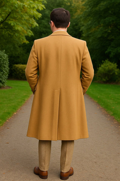 Great Gatsby Package -  Mens Camel Overcoat with Beige Tweed 3-Piece Suit Combo 4 Items Formal Winter Outfit 4   - from alligatorwarehouse.com