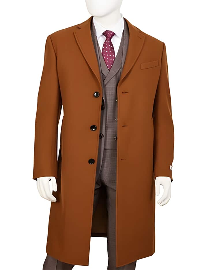 Men's Rust - Copper - Cognac Wool ~ Cashmere Blend Overcoat - Topcoat Three Quarter 3/4