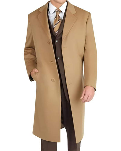 Dress Coat Long Wool Winter Dress Knee Length Coat Camel ~ Khaki Wool and Cashmere Long men's Dress Topcoat - Winter coat ~ Overcoat 1   - from alligatorwarehouse.com