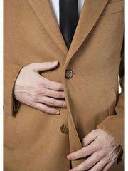 Men's Modern Fit Polyester ~ Viscose ~ Spandex Camel Long men's Dress Topcoat - Winter coat