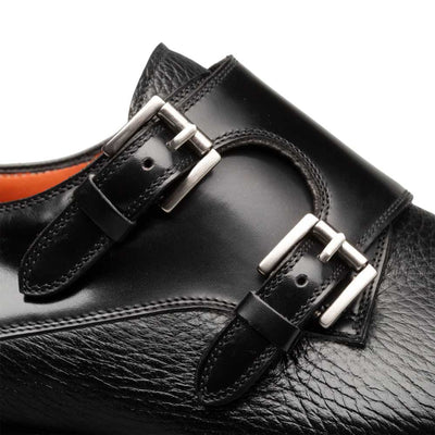 Men's Cantera Genuine Leather Double Monk Strap Black Shoes By Mezlan Made In Spain Brand 4   - from alligatorwarehouse.com