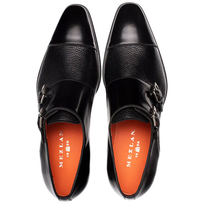 Men's Cantera Genuine Leather Double Monk Strap Black Shoes By Mezlan Made In Spain Brand 3   - from alligatorwarehouse.com