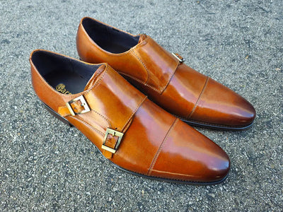 Cap Toe Double Monk Strap Shoe 3 KS099-302WHISKY8  - from alligatorwarehouse.com