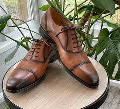 Amaro Leather Cap Toe Cognac By Mezlan Made In Spain Brand