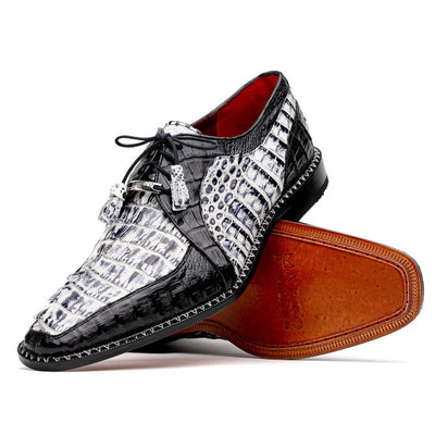 Marco Di Milano Caribe Men's Shoes Newspaper & Black Exotic Hornback Crocodile Skin Derby Oxfords 1 CARIBE_CAIMAN FUSCUS_NEWSPAPER/BLACK_8.5  - from alligatorwarehouse.com