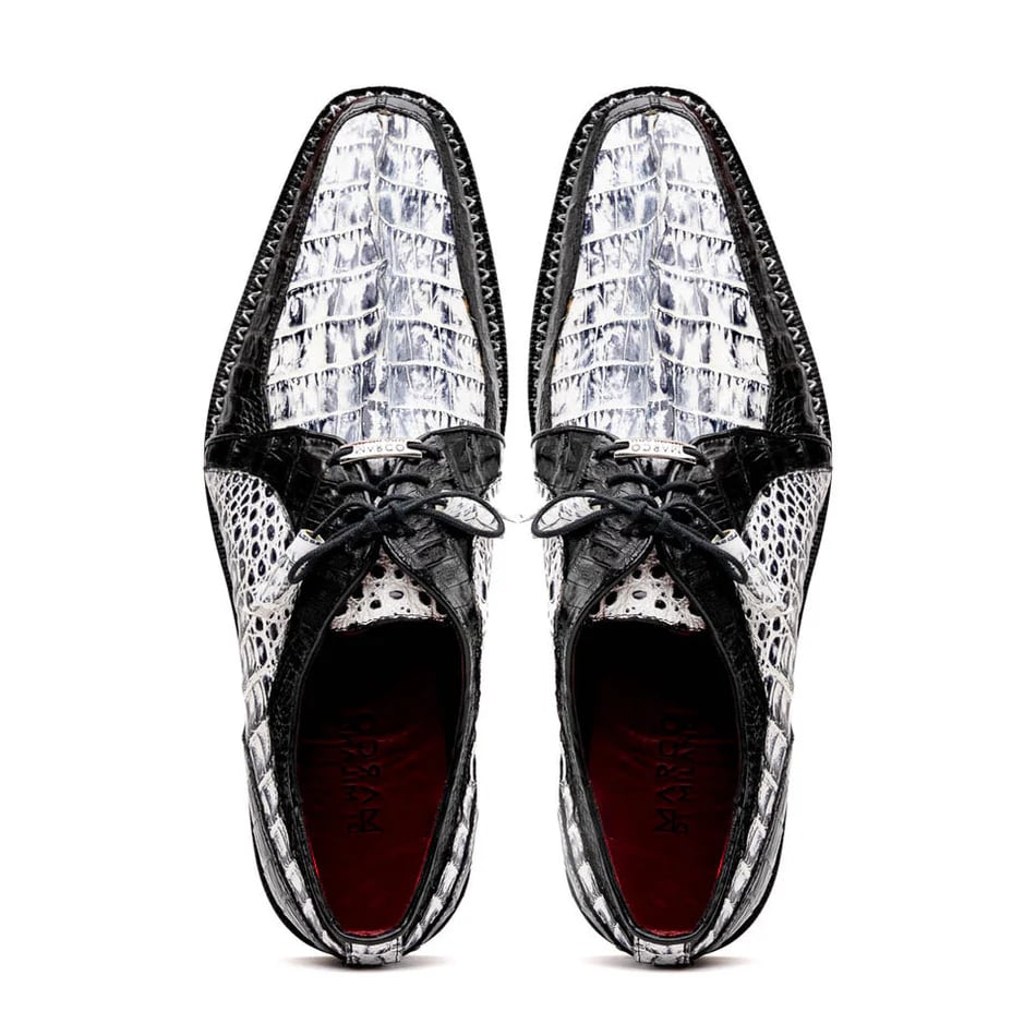 Marco Di Milano Caribe Men's Shoes Newspaper & Black Exotic Hornback Crocodile Skin Derby Oxfords