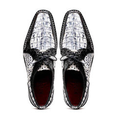 Marco Di Milano Caribe Men's Shoes Newspaper & Black Exotic Hornback Crocodile Skin Derby Oxfords