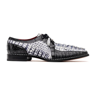 Marco Di Milano Caribe Men's Shoes Newspaper & Black Exotic Hornback Crocodile Skin Derby Oxfords 2 CARIBE_CAIMAN FUSCUS_NEWSPAPER/BLACK_8.5  - from alligatorwarehouse.com