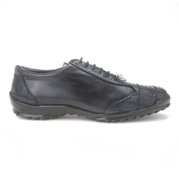 Los Altos Men’s Navy Genuine Ostrich Casual Sneakers, Exotic Lace-Up Dress Shoes