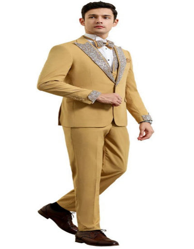 Champagne Prom Tuxedo - Perfect Wedding Suit Vested Rhinestone Lapelled 3   - from alligatorwarehouse.com