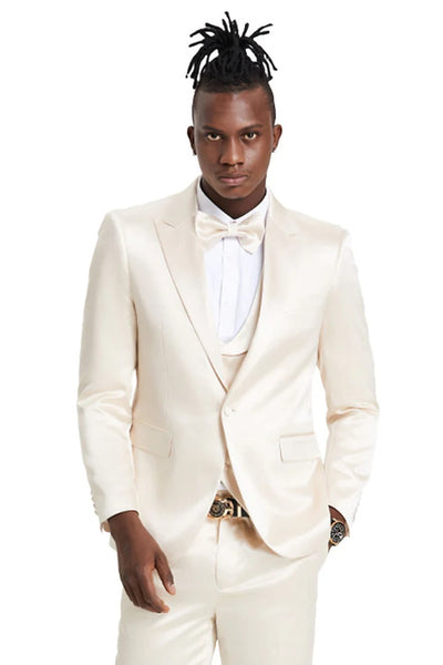Men's One Button Vested Shiny Satin Sharkskin Prom & Wedding Party Suit in Champagne 2 EF-5732  - from alligatorwarehouse.com