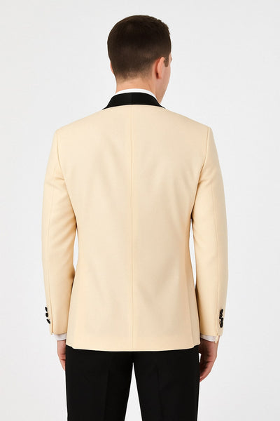 Mens Champagne Light Tan Tuxedo Jacket with Black Shawl Lapel – Classic One-Button Formal Dinner Jacket - Nude Color 5   - from alligatorwarehouse.com