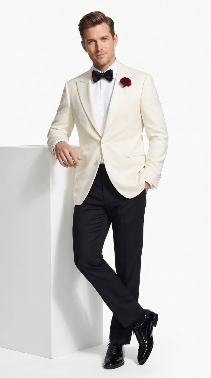 Men’s 007 Inspired White Tuxedo Jacket, James Bond Style Formal Dinner Jacket for Weddings and Prom