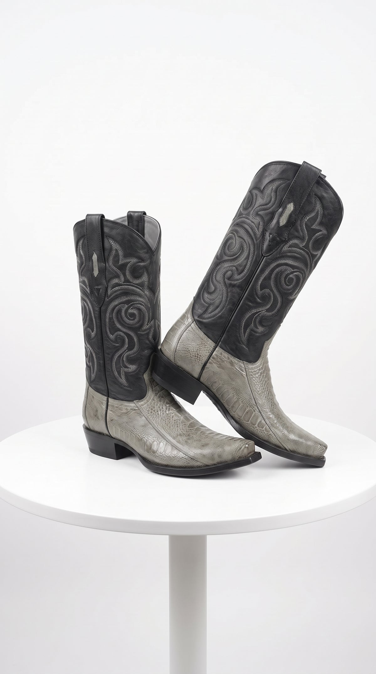 Los Altos Men’s Grey Ostrich Leg Cowboy Boots, Low Priced Exotic Western Dress Boots