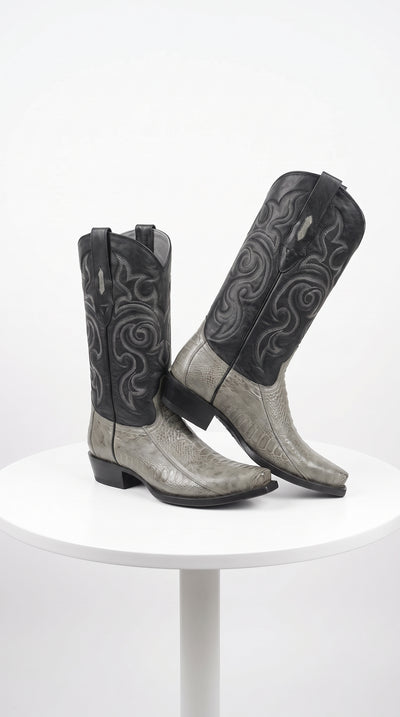 Los Altos Men’s Grey Ostrich Leg Cowboy Boots, Low Priced Exotic Western Dress Boots