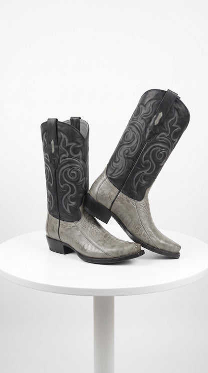 Los Altos Men’s Grey Ostrich Leg Cowboy Boots, Low Priced Exotic Western Dress Boots