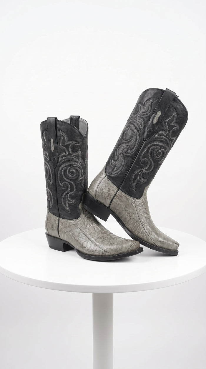 Los Altos Men’s Grey Ostrich Leg Cowboy Boots, Low Priced Exotic Western Dress Boots