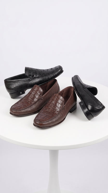 Lombardy Men’s Crocodile & Calfskin Loafers – Exotic Leather Slip-On Dress Shoes