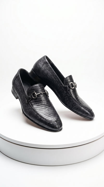 Lombardy Men’s Teju Lizard Bit Loafers – Exotic Leather Slip-On Dress Shoes