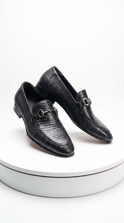 Lombardy Men’s Teju Lizard Bit Loafers – Exotic Leather Slip-On Dress Shoes