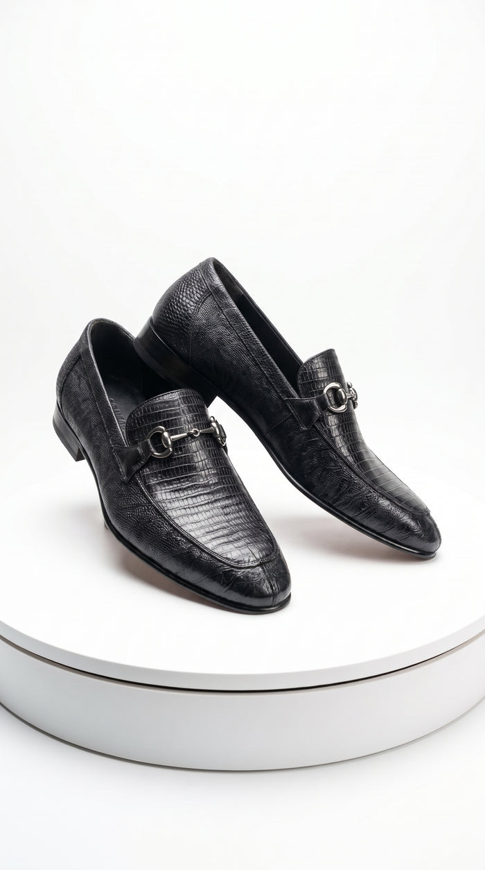 Lombardy Men’s Teju Lizard Bit Loafers – Exotic Leather Slip-On Dress Shoes