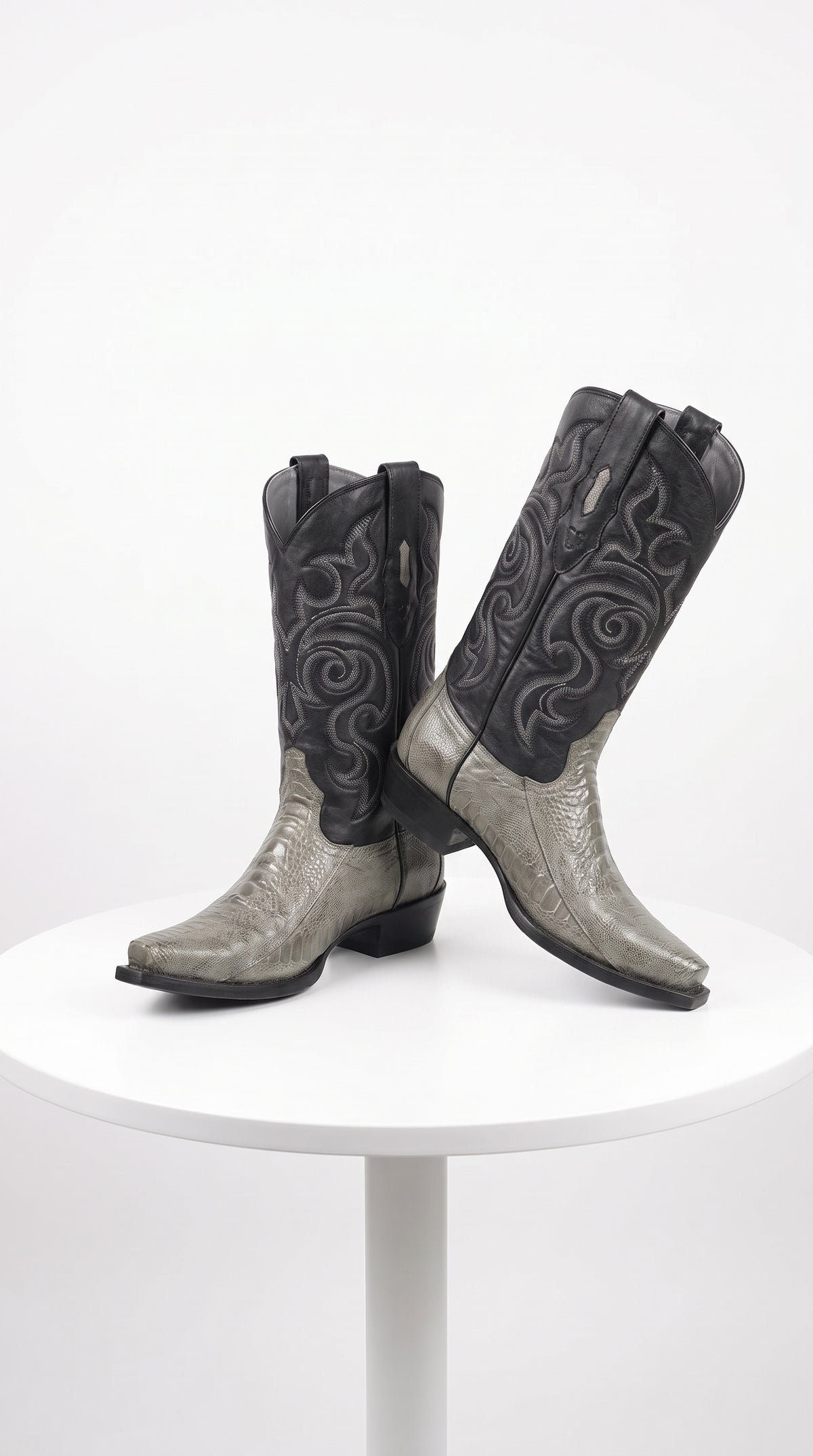 Los Altos Men’s Grey Ostrich Leg Cowboy Boots, Low Priced Exotic Western Dress Boots