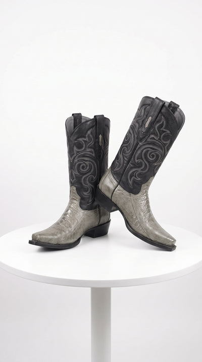 Los Altos Men’s Grey Ostrich Leg Cowboy Boots, Low Priced Exotic Western Dress Boots