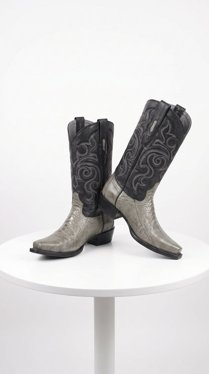 Los Altos Men’s Grey Ostrich Leg Cowboy Boots, Low Priced Exotic Western Dress Boots