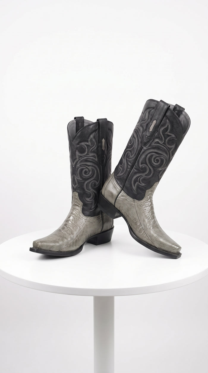 Los Altos Men’s Grey Ostrich Leg Cowboy Boots, Low Priced Exotic Western Dress Boots