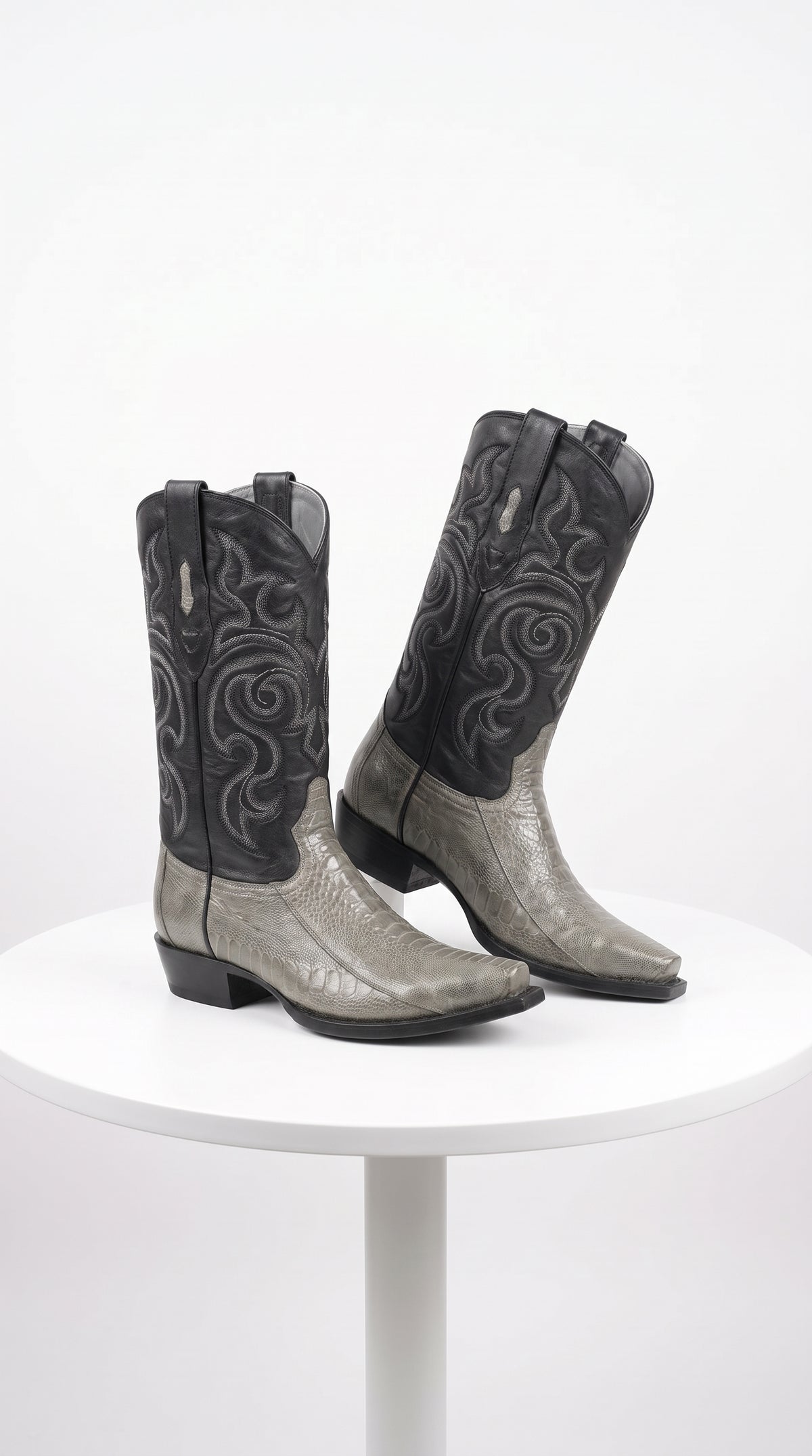 Los Altos Men’s Grey Ostrich Leg Cowboy Boots, Low Priced Exotic Western Dress Boots