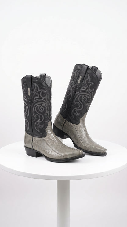 Los Altos Men’s Grey Ostrich Leg Cowboy Boots, Low Priced Exotic Western Dress Boots