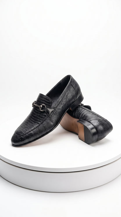 Lombardy Men’s Teju Lizard Bit Loafers – Exotic Leather Slip-On Dress Shoes