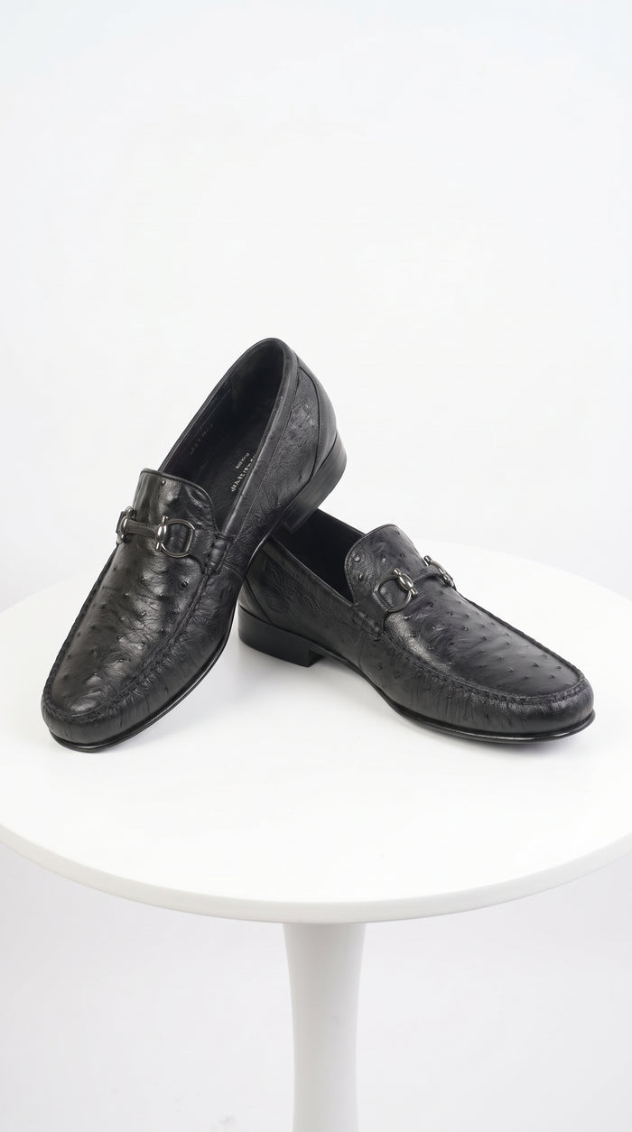 Lombardy Men’s Ostrich Quill & Calfskin Bit Loafers – Exotic Leather Dress Shoes