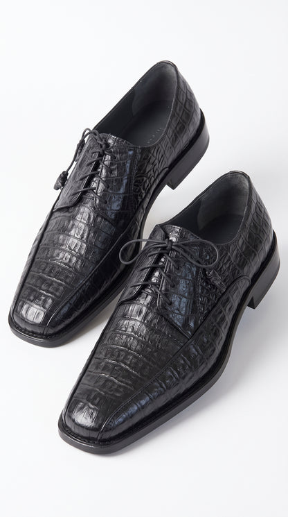 Los Altos Men’s Black Genuine Caiman Belly Oxford Shoes – Exotic Leather Lace-Up Dress Shoes