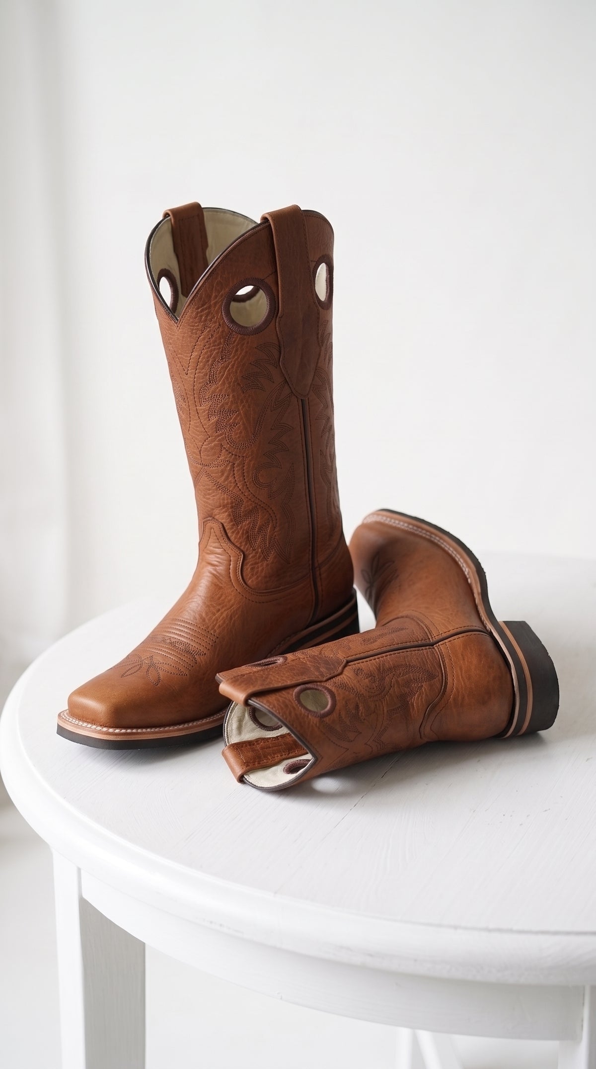 Los Altos Men’s Tan Leather Rodeo Boots, Western Cowboy Square Toe Boots