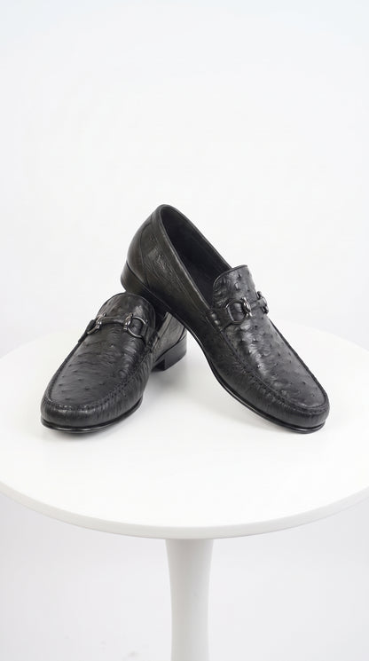 Lombardy Men’s Ostrich Quill & Calfskin Bit Loafers – Exotic Leather Dress Shoes