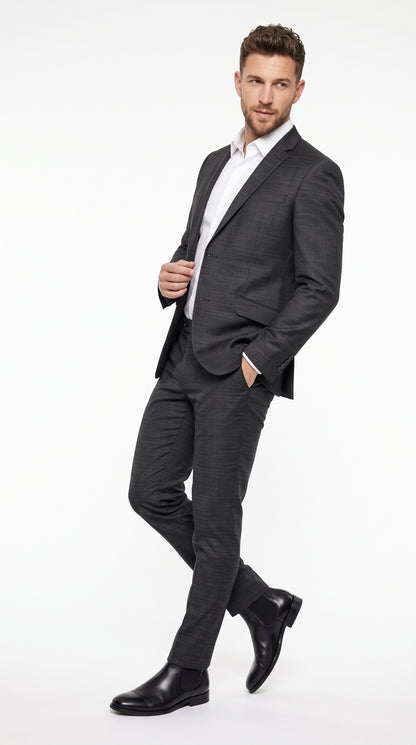 Men’s Charcoal Wool Blend Slim Fit 2 Piece Suit, 2 Button Formal Wedding Business Suit