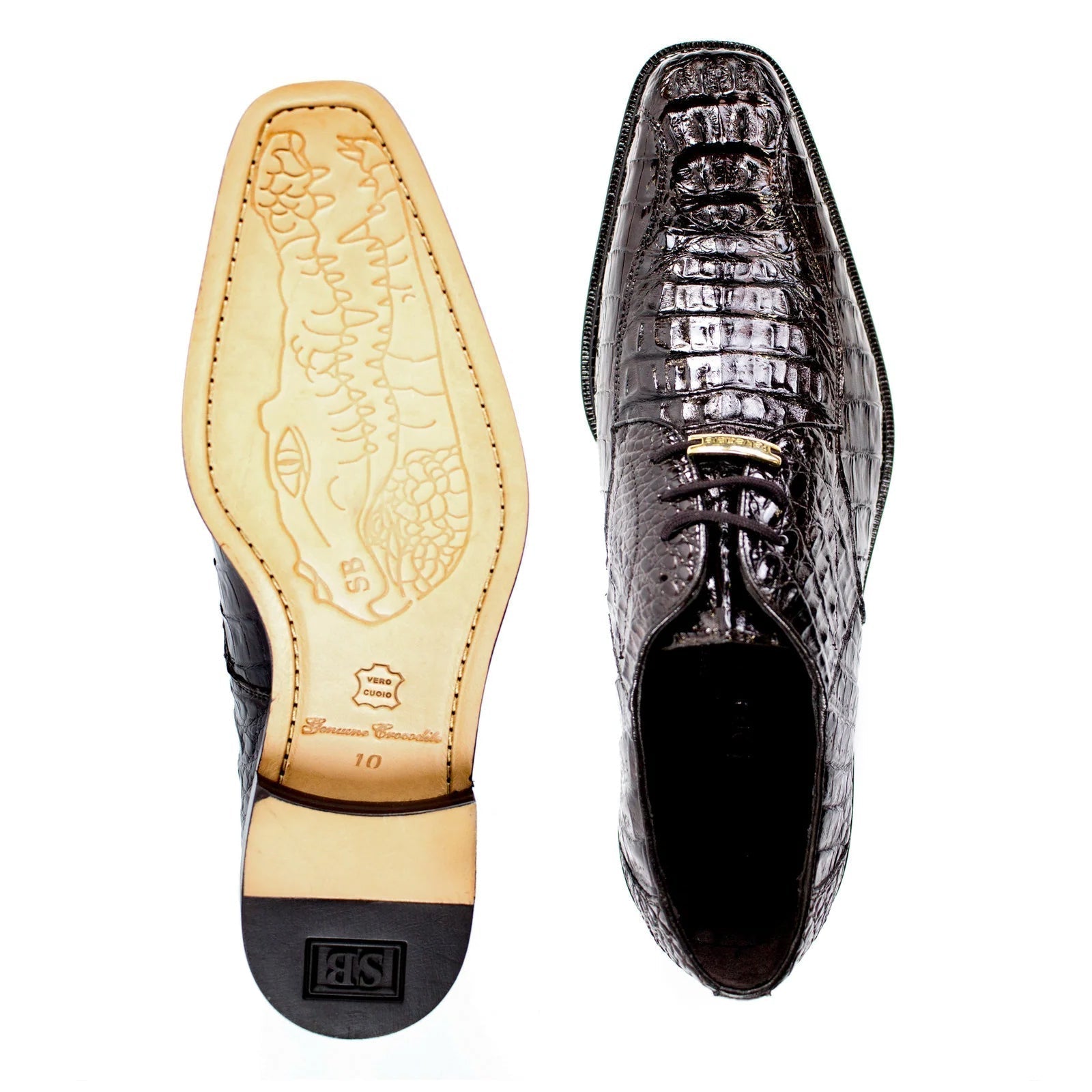 Men's Belvedere Chapo Hornback Caiman Crocodile Dress Shoe in Brown 2 MEN 1465 BROWN-M-09.5  - from alligatorwarehouse.com