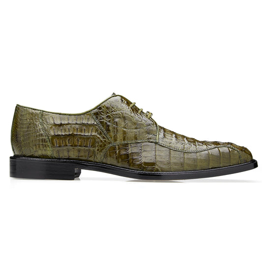 Men's Belvedere Chapo Hornback Caiman Crocodile Dress Shoe in Olive