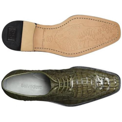 Belvedere Chapo Olive All-Over Genuine Hornback Crocodile Shoes 3 MEN 1465 OLIVE-M-09  - from alligatorwarehouse.com