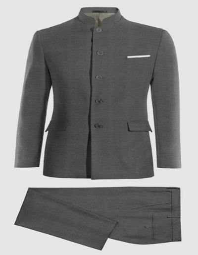 Mandarin Suit - Charcoal Grey Color Banded Collar Suit - Chines Collar in Color Gray 1   - from alligatorwarehouse.com