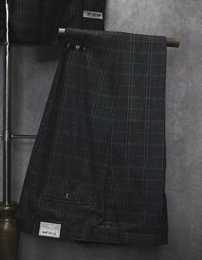 Mens Three Button Notch Lapel Plaid Pattern Suit Charcoal ~ Blue ~ White 5   - from alligatorwarehouse.com