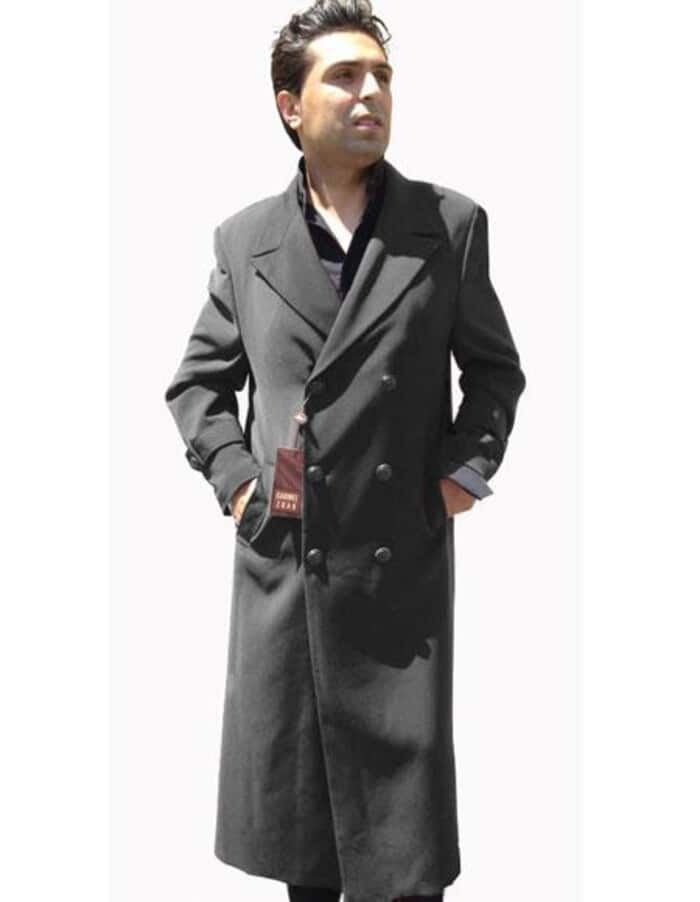 Double Breasted Dark Charcoal Grey Buttons Closure Overcoat