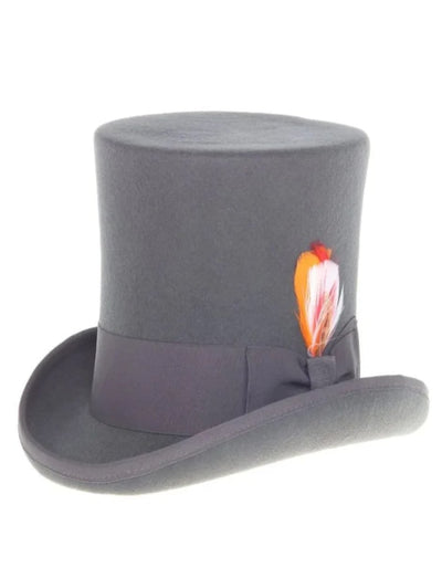 Victorian Steampunk Top Hat - 1800 19th Century - Dressy Loden Felt Top Charcoal Grey Hat 3   - from alligatorwarehouse.com