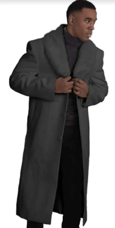 Mens Overcoat with Fur Collar - Single Breasted Charcoal Topcoat 1   - from alligatorwarehouse.com
