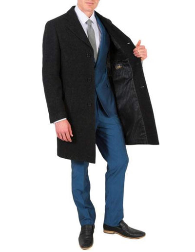 Modern Fit Poly Dark Charcoal Overcoat Wool men's Car Coat Mid Length Three quarter length coat 3   - from alligatorwarehouse.com