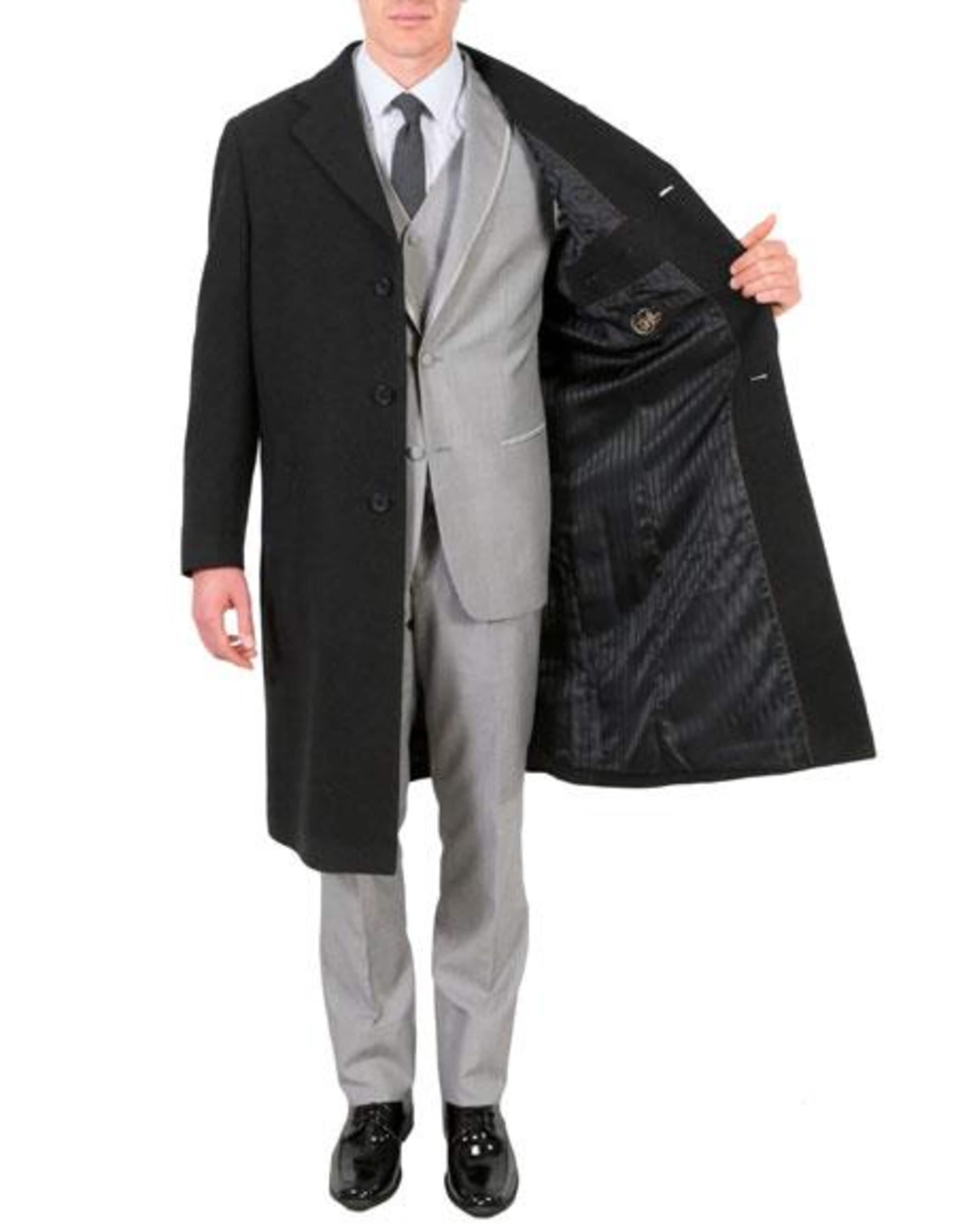 3 Button Wool/Poly Dark Charcoal Overcoat With Slanted Pockets