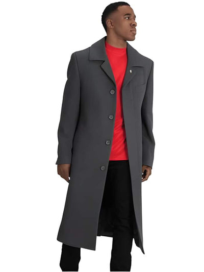 Dark Charcoal Men's Blue Martini Four Button Ankle length Wool Full Length Overcoat 1   - from alligatorwarehouse.com